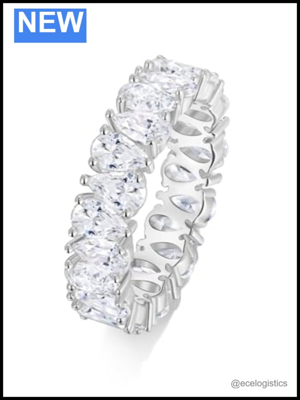 Sterling Silver 14K Gold Plated Eternity Band Cubic Zirconia Ring Wedding